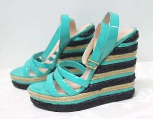 Versace Women's Sandals Platform Wedge Green Size 7 - Picture 1 of 11