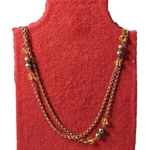 Collar de cadena vintage doble hilo 10K GF racimo de cuentas cuentas amarillas reactivas UV - Imagen 1 de 5