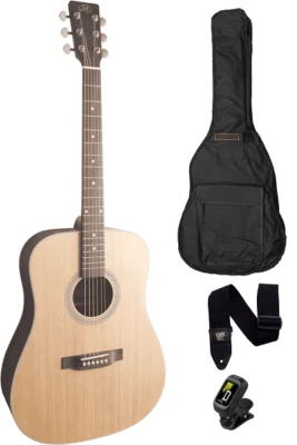 GUITARE ACOUSTIQUE DREADNOUGHT 4/4 FOND ET ECLISSES NOIR SX SD204BK +ACCESSOIRES Foto 1 de 2