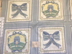 Country Cottage Bow Squares Chintz Polished Cotton Fabric Blue 2.5 Yards - Picture 1 of 1