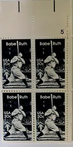 Scott # 2046 - US Plate Block Of 4 - Babe Ruth - MNH - 1983 - Picture 1 of 2