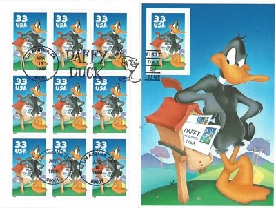 USPS 1999 Looney Tunes Daffy Duck 10x33-cent FDC Sheet Pane- MNH - Image 1 of 2