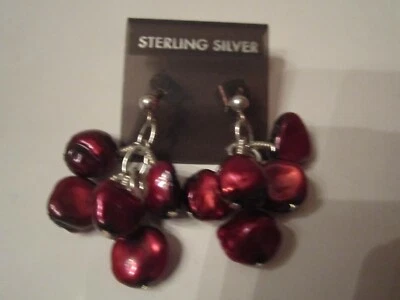 STERLING SILVER EARRING WITH RED DYED PEARLS - BBA-9 - Image 1 of 2