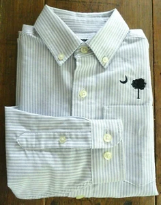 Palmetto Tree Crescent Moon Boys Sz 7 Blue/Whit Pinstripe Oxford Dress Shirt SC - Picture 1 of 7