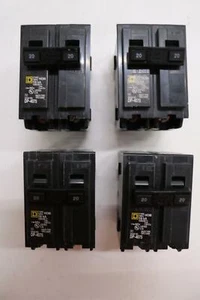 4x Lot Square D 20A Double Pole 120/240V HOM DP-4075 20 Amp Circuit Breakers - Picture 1 of 5