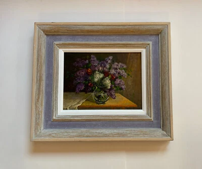 FLORAL STILL LIFE OIL PAINTING Flowers Vtg Mcm Signed Schmidt 1967 Flowers - Image 1 of 4