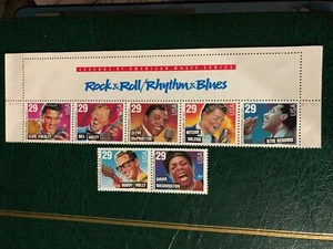 SFSTAMPS US Sc 2724-2730 Rock Roll Rhythm Blues Header Strip of 5 + 2 MNH 1993 - Picture 1 of 1