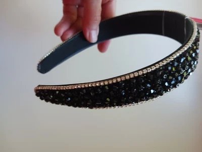 Women’s Headband Black & Silver Beaded Black Velvet Pink Linen New - Image 1 of 4
