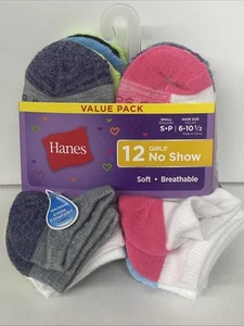 Value 12 Pack Hanes Girls Wicking Cool Comfort No Show Socks Size Small 6-10.5 - Picture 1 of 4