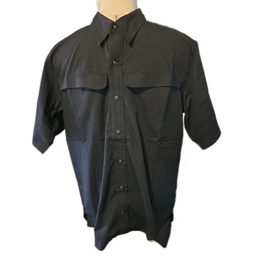 Camisa Tru-Spec Para Hombres Grande Ultraligera Manga Corta Campo Snap Negra Foto 1 de 4