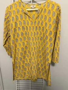 Anokhi Paisley Tunic Top 100% Cotton Button Down 3/4 Sleeve M Boho Art Statement - Picture 1 of 5