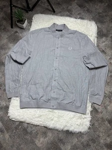 Fred Perry Mens Shirt Sz M Grey Stripes Bomber Collar Casuals Mod Terrace Liam - Picture 1 of 10