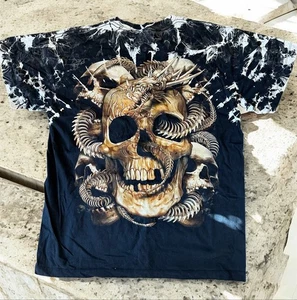 Survivors T Shirt Men's XL Black Graphic Reaper Skull Revolvers Tie Dye Horror  - Picture 1 of 6