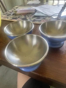 Zak! Designs Small Pedestal Bowls Melamine & Stainless Steel RARE -Blue 3 In Set - Picture 1 of 7