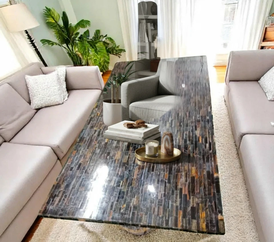Natural Tiger Eye Crystal Table Top – Semi Precious Stone Furniture, Luxury Deco - Image 1 of 3