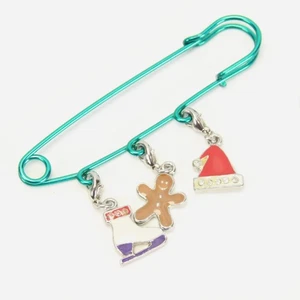 Christmas Brooch Pin Charms Gingerbread Man Ice Skate Santa Hat - Picture 1 of 4