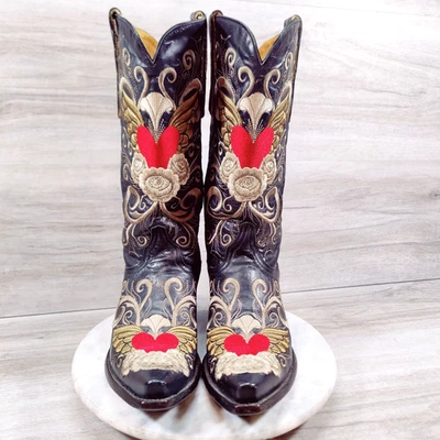 Old Gringo Botas Grace Western Boots Women 9 B Charcoal Gray Heart Snip Toe - Image 1 of 4