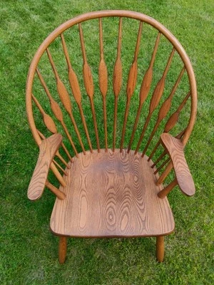 RARE Hans Wegner Peacock STYLE Chair MID CENTURY VINTAGE ALL OAK inc. SEAT.  f - Image 1 of 4
