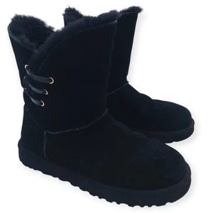 UGG Boots Womens Sz 8 Constantine Black Suede Shearling Fur Ankle 1018629 - Picture 1 of 20