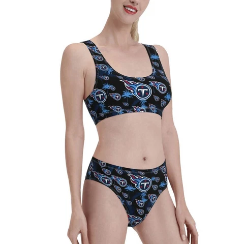 2pcs Tennessee Titans Women's Elastic Swimsuit Shorts+vest with Chest Pad Cover