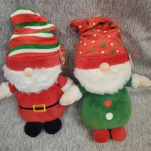 Juego de 2 peluches de Navidad TY Beanie Boos Gnolan & Gnewmam Santa Claus Gnomo - Imagen 1 de 5