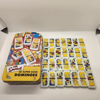 Vintage The Simpsons Themed 28 Super-Sized Dominoes in Tin Container (2003) - Image 1 of 4