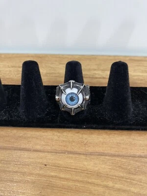 Anillo Retro Plateado Calavera Garra Evil Eyeball Gótico Motociclista Azul Talla 9 Foto 1 de 4