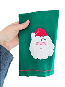 Vintage Weihnachten Weihnachtsmann Stechpalme Applikation Gästetuch grün Baumwolle roter Rand - Bild 1 von 7