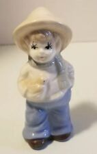 Vintage Figurine Glossy Porcelain Farm Boy w/Hat Holding Chick.Beautiful Painted