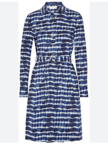 Abito Camicia Tory Burch Nuovo con etichette Derrick Cravatta Tinto Cotone Elasticizzato Popeline Navy