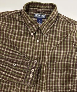Vintage 90s Structure Shirt Men Large Brown Plaid Long Sleeve Button Down Grunge - Picture 1 of 16