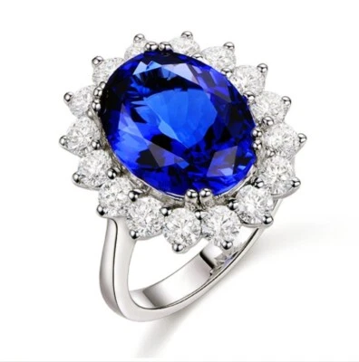 Princess Diana Inspired Blue Zircon Ring 925 Sterling Silver Womens Jewellery UK - Image 1 of 2