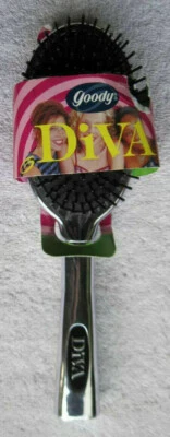 Goody Diva Cushion Hair Brush 1999 Reflective Silver Mirror Plastic Handle Back - Image 1 of 4