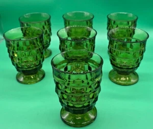 Vintage Avacado Green Indiana Whitehall Colony Cubist Footed Glass Tumbler Pick - Picture 1 of 5