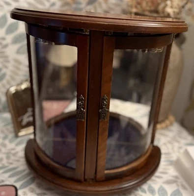 Price Wood Jewelry Cabinet Curved Glass Door Half Round Table Top Necklace Vtg - Image 1 of 4