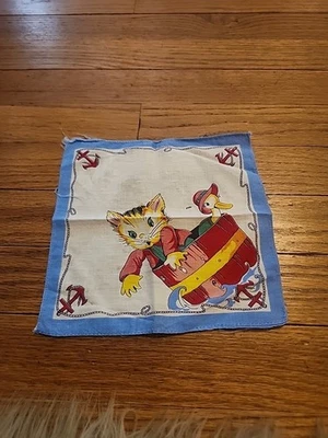 Lençol infantil/infantil gato década de 1950 / lenço sem reserva - Imagem 1 de 3