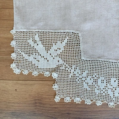 Bufanda tocador vintage de lino para corredor de mesa ganchillo pájaro encaje beige 45x23 granja Foto 1 de 4