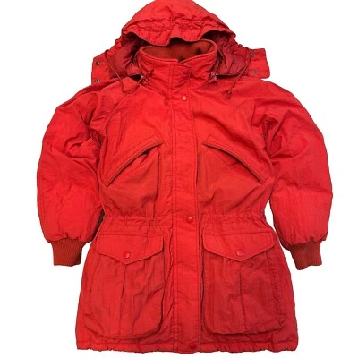 Chaqueta acolchada Eddie Bauer plumón de ganso roja Parka capucha a presión para mujer S pequeña de colección Foto 1 de 4