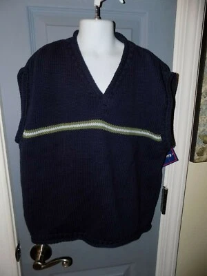 Chaleco Suéter KITESTRINGS Azul Marino con Rayas Verde Oliva y Blanco Talla 12/14 NUEVO Foto 1 de 3