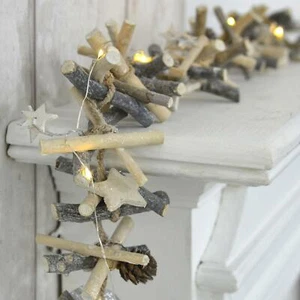 Light Up Christmas Garland Grey Silver Wood Twigs Leaf Stars 10 LED Light 1m - Picture 1 of 2