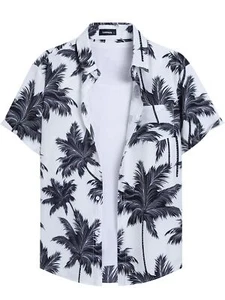 Men's Hawaiian Shirt Casual Short Sleeve Button Down Shirt Coconut Print Summ... - Picture 1 of 5