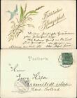 Glückwunsch: Pfingsten, Goldprägekarte Märzenbecher Schwalbe 1898 Prägekarte