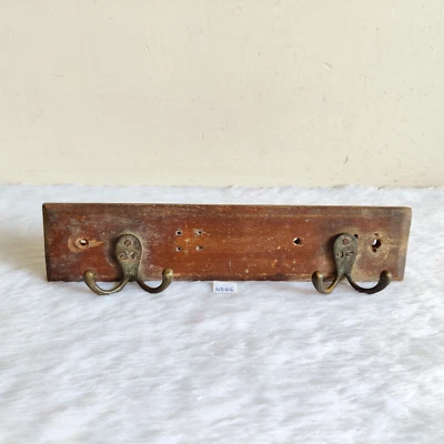 1920s Vintage Handmade Brass Wall Hooks Old Hanger Wooden Decorative Rare WD816 - Image 1 of 4