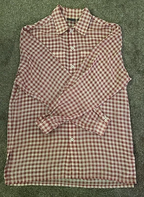 LIZWEAR RED WHITE PLAID LONG SLEEVE BUTTON UP LITE WEIGHT SHEER SHIRT SIZE S - Image 1 of 4