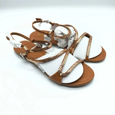 Sandalias para mujer Wanted con tiras de imitación de cuero metálico marrón dorado talla 10 Foto 1 de 4