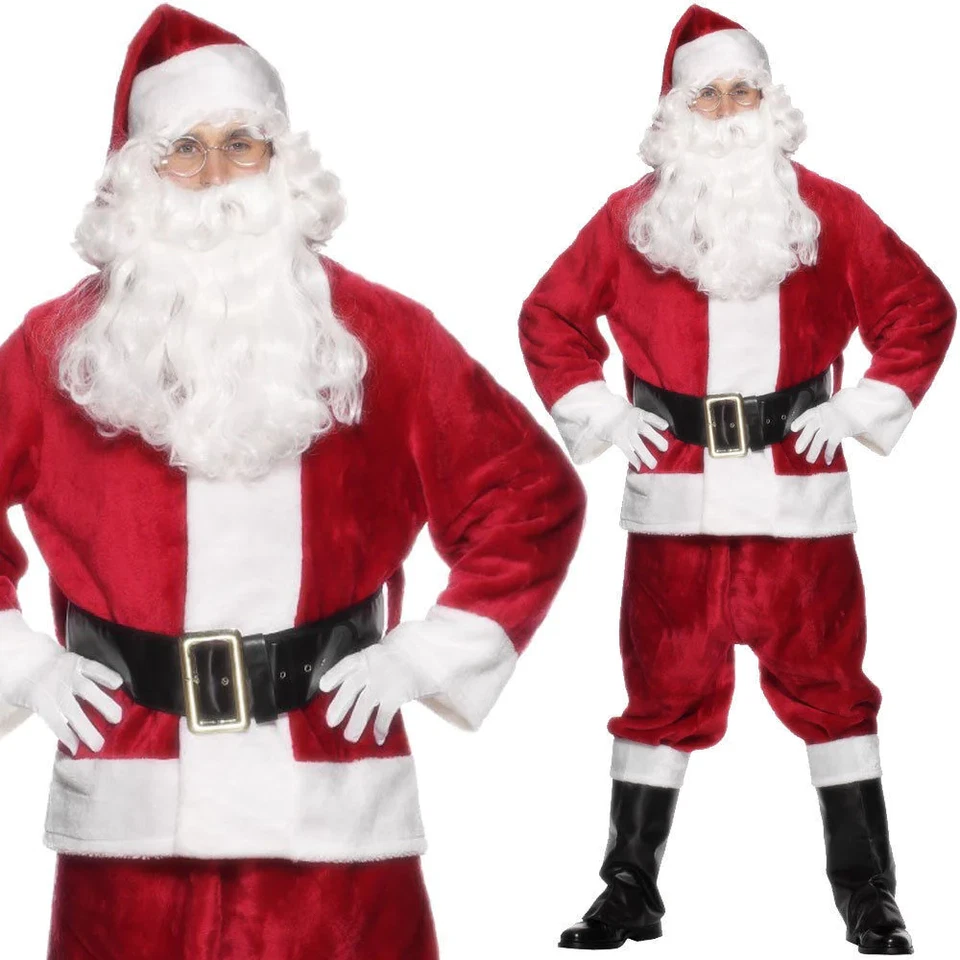 Traje de Papá Noel de Peluche de Lujo Disfraz de Papá Noel Adultos Vestido Elegante Conjunto + Sombrero Foto 1 de 1