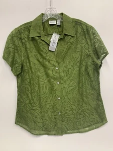 Chico’s Green Sheer Oasis Short Seeve Button Up Shirt Blouse Size 2 (L12) NEW - Picture 1 of 8