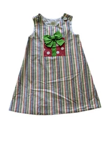 Potato Saks Girls Size 4 Dress Birthday Party Package Striped Applique Jumper - Picture 1 of 4