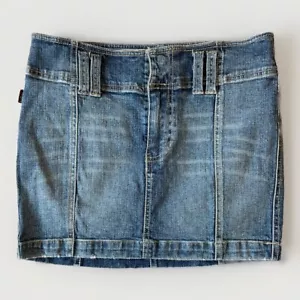 Vintage Hollister Y2K Low Rise Denim Micro Mini Skirt 5 Preppy Cyber Grunge S - Picture 1 of 7