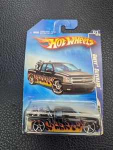 2009 Hot Wheels Heat Fleet #117 Chevy Silverado Black w/ Flames Chrome Bike HTF - Picture 1 of 6